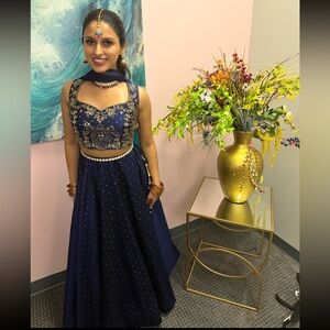 Elegant Navy Blue Embroidered Lehenga